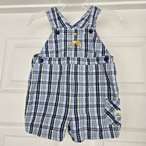 Classic Pooh Vtg Winnie The Pooh Shortalls Boys Size 6M Blue Plaid Overalls